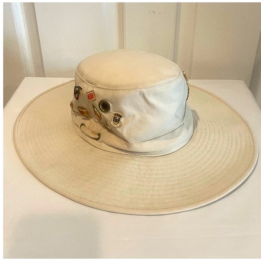 Vintage Tilley Endurables T# Cotton Sun Hat w/Pins Natural Khaki Sz 7 1/4